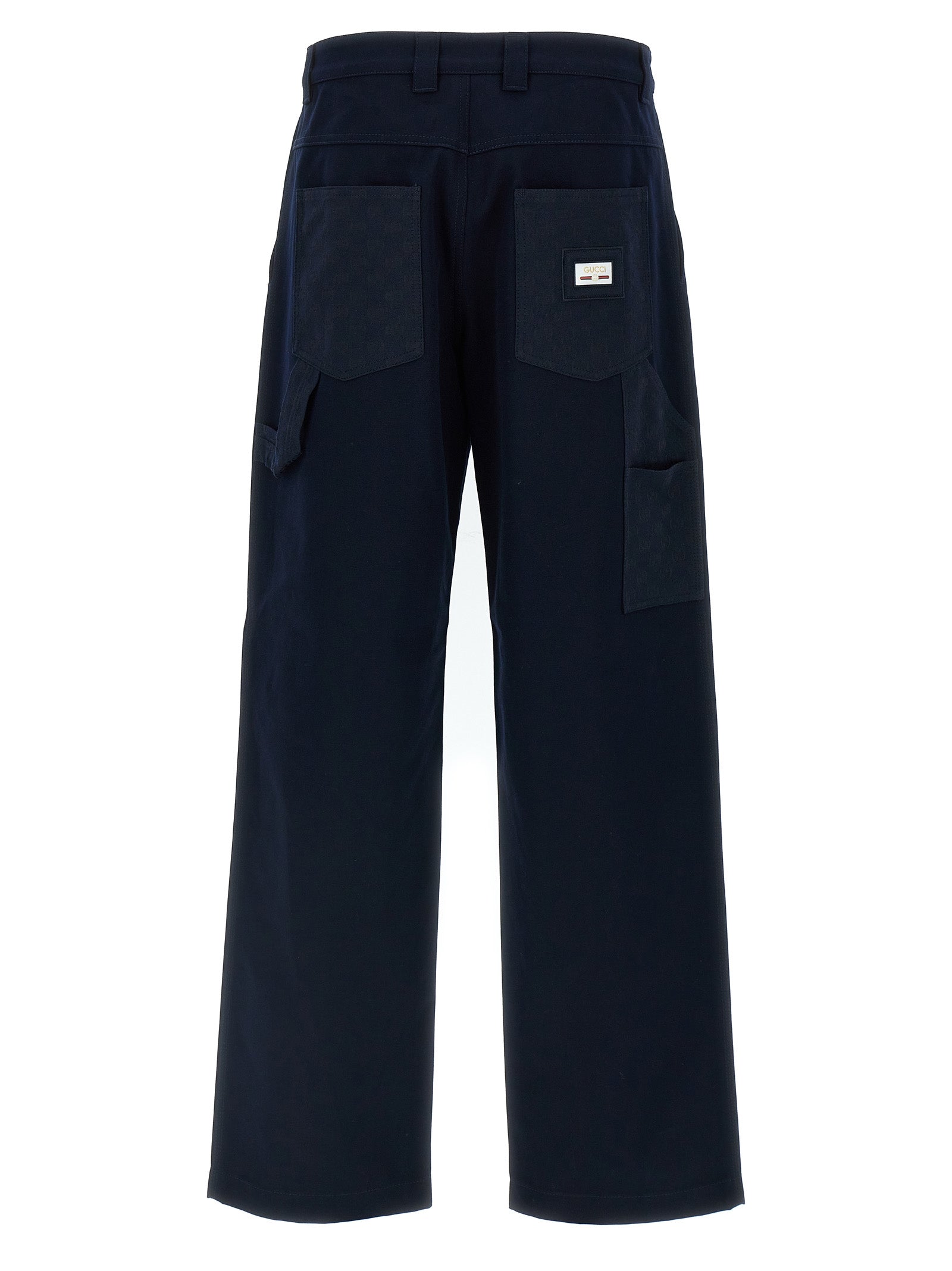 Pantalon décontracté en coton bleu de Gucci, style casual avec coupe moderne et détails élégants.