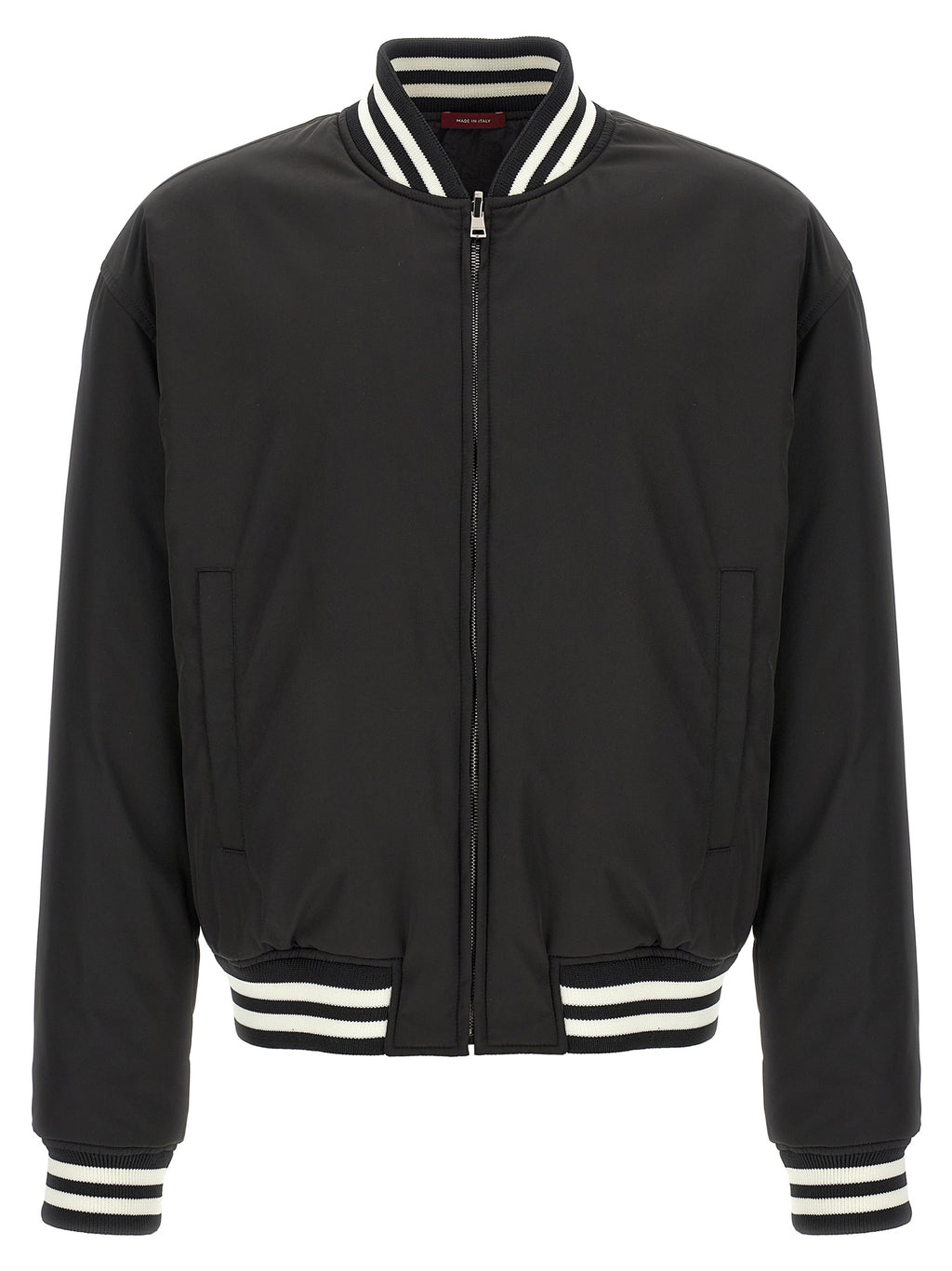 Veste bomber bicolore en polyester Gucci, style moderne avec détails colorés, vue de face sur un mannequin.