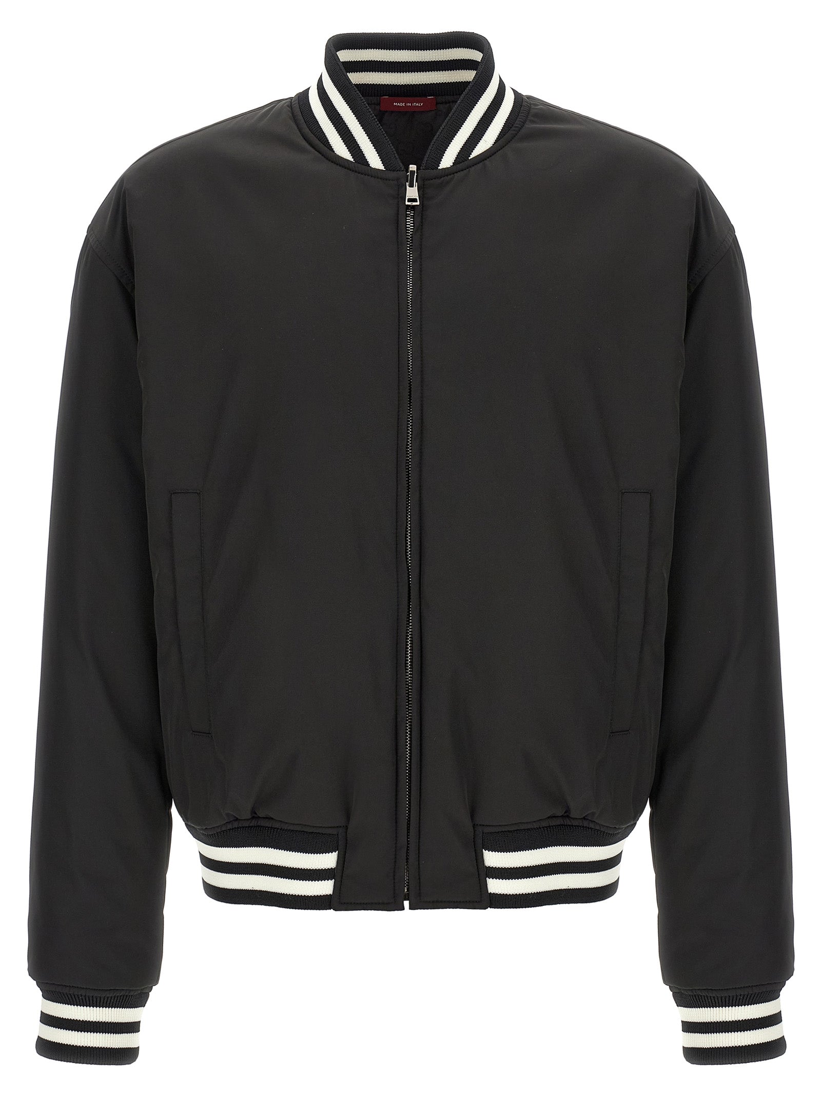 Veste bomber bicolore en polyester Gucci, style moderne avec détails colorés, vue de face sur un mannequin.