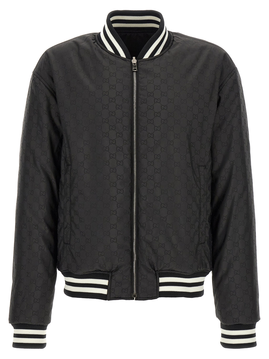 Veste bomber bicolore en polyester Gucci avec détails élégants, vue de face.