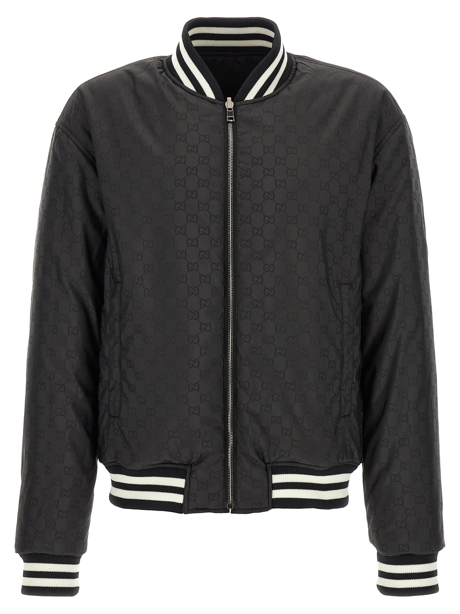Veste bomber bicolore en polyester Gucci avec détails élégants, vue de face.