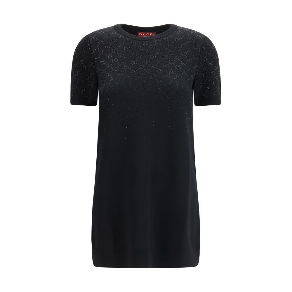 Robe décontractée en laine noire Gucci Oves Aries, style casual avec coupe élégante, visible en gros plan sur le vêtement.