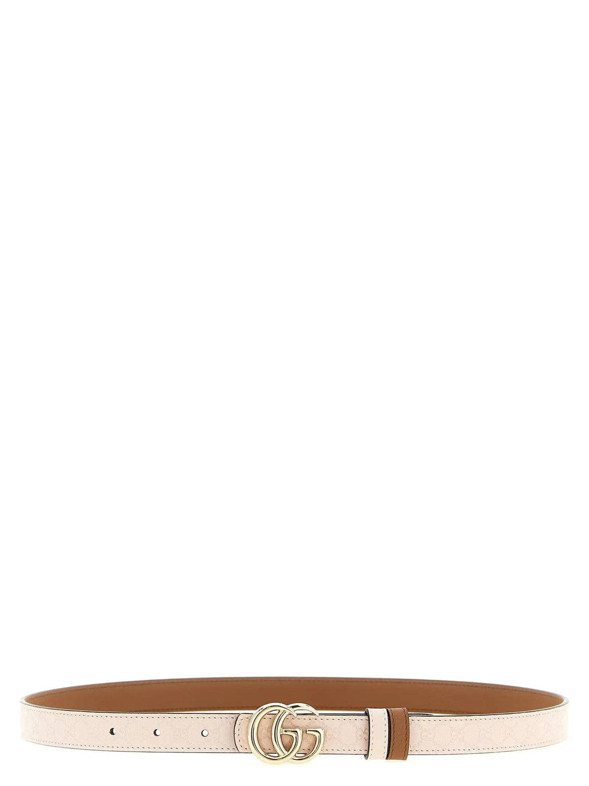 Ceinture fine gucci multicolor en cuir de veau beige avec boucle double g dorée et doublure intérieure marron