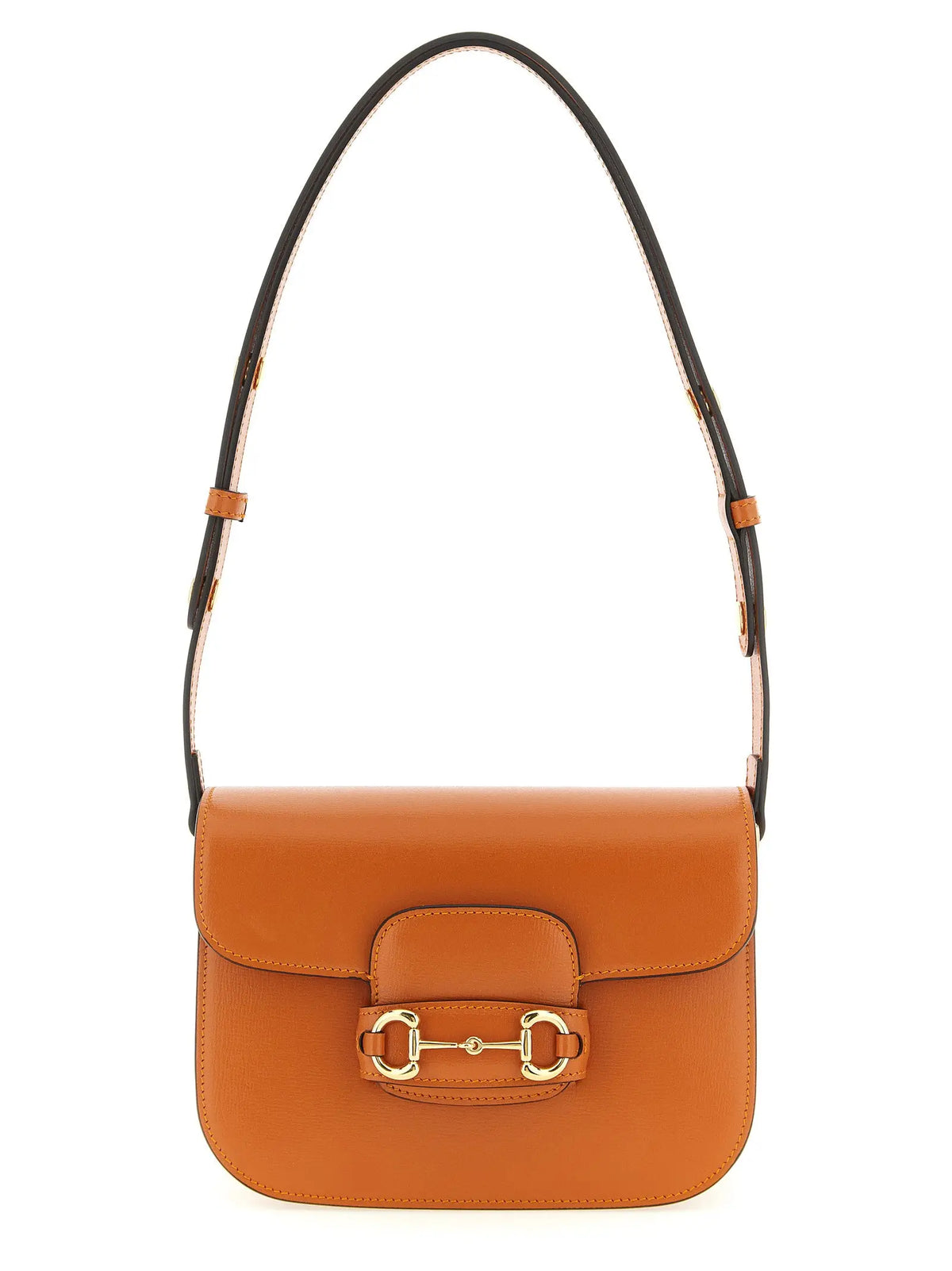 Sac bandoulière gucci horsebit 1955 petit en cuir orange avec garniture noire et détails dorés