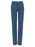 Jeans droits en coton bleu Gucci, pantalon décontracté avec coupe classique, détails modernes et logo discret.