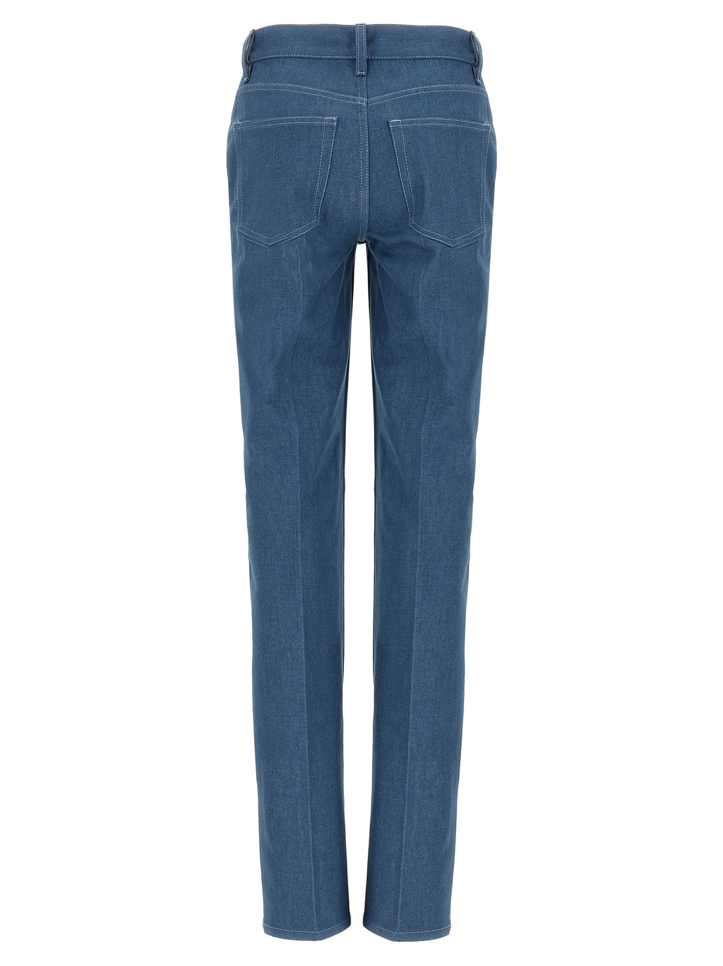 Jeans Gucci en coton bleu à coupe droite, style décontracté et moderne, visibles en détail sur cette photo.