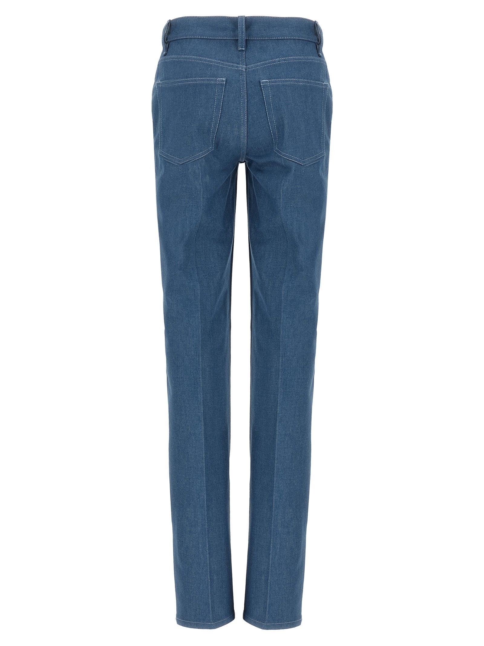 Jeans Gucci en coton bleu à coupe droite, style décontracté et moderne, visibles en détail sur cette photo.