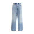 Jeans en denim coton bleu clair de Gucci, coupe classique, visible avec détails de couture et logo de la marque.