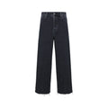 Jeans en denim noir Gucci en coton, coupe classique, visible avec détails de couture et logo Gucci.
