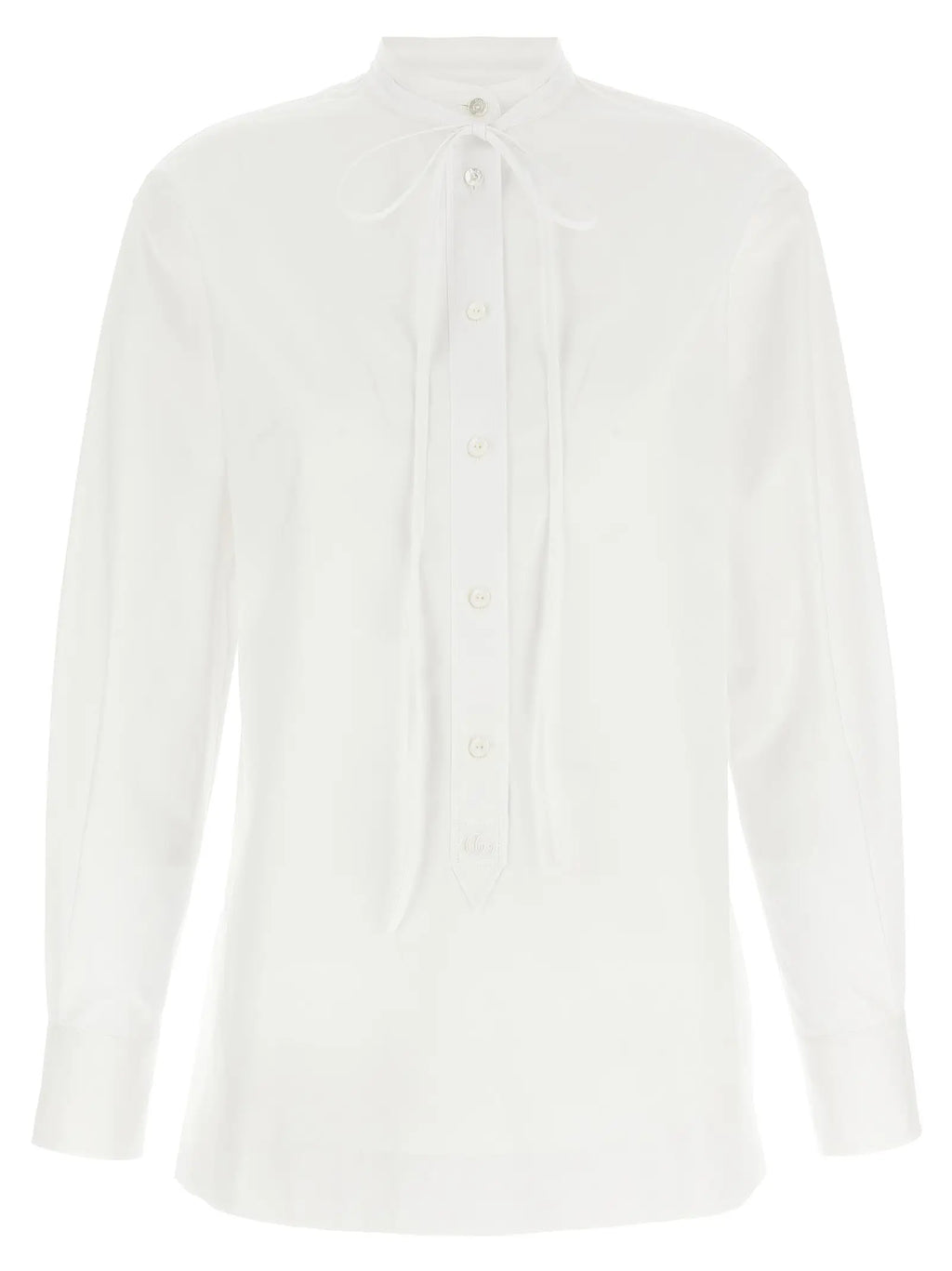 Blouse blanche en coton gucci à manches longues avec col montant et boutonnage sur le devant