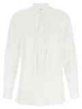 Blouse blanche en coton gucci à manches longues avec col montant et boutonnage sur le devant