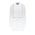 Blouse gucci blanche en coton avec détail de chaîne argentée le long de la patte de boutonnage et du col