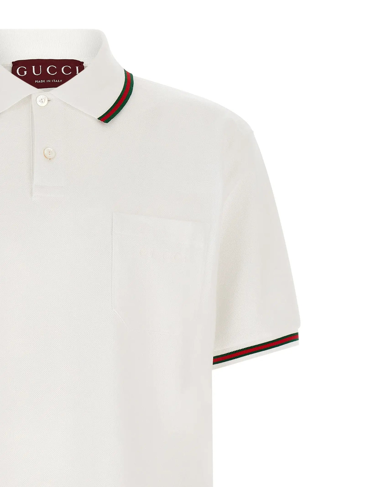 Polo blanc gucci en coton avec bordure rouge et verte sur col et manches