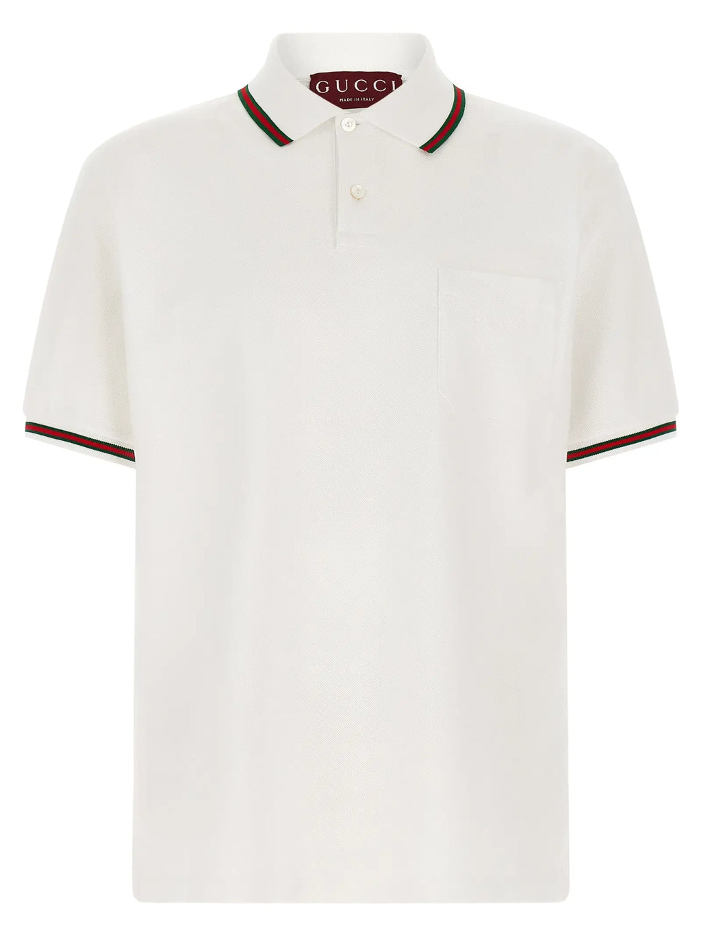 Polo shirt gucci blanc en coton avec bordures rayées rouges et vertes au col et aux manches