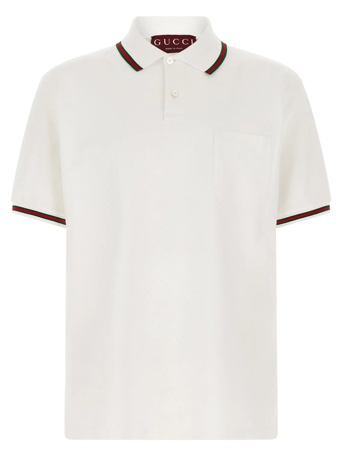 Polo shirt gucci blanc en coton avec bordures rayées rouges et vertes au col et aux manches