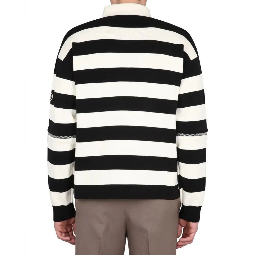 Pull gucci blanc en coton avec rayures noires et blanches horizontales à manches longues et finitions côtelées