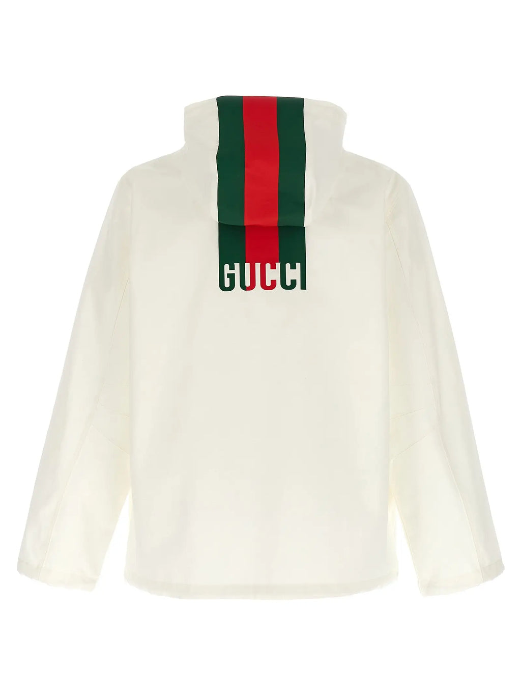 Veste gucci blanche en coton avec capuche crème bande rouge et verte logo brodé en dessous