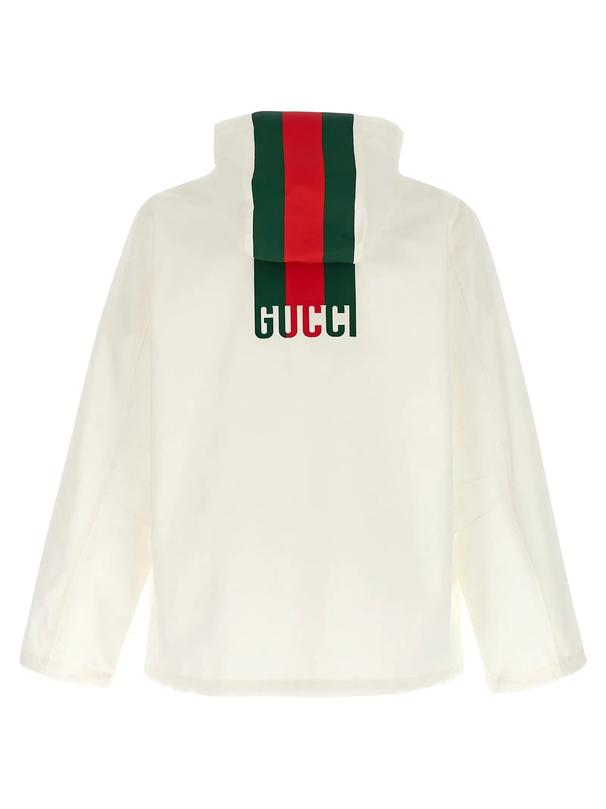 Veste gucci blanche en coton avec capuche crème bande rouge et verte logo brodé en dessous