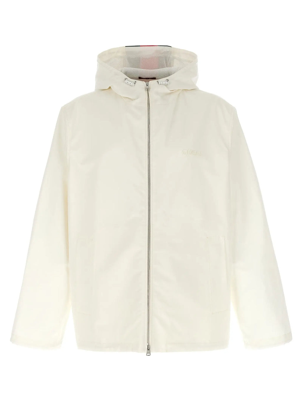 Veste gucci en coton blanc avec capuche couleur crème design minimaliste et logo discret sur la poitrine