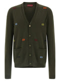 Cardigan bicolore en cachemire de Gucci, vue de face, avec détails de finition élégants et logo discret.