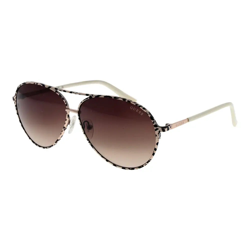 Lunettes de soleil aviator guess beige métal avec monture imprimé léopard noir et blanc et verres dégradés marron