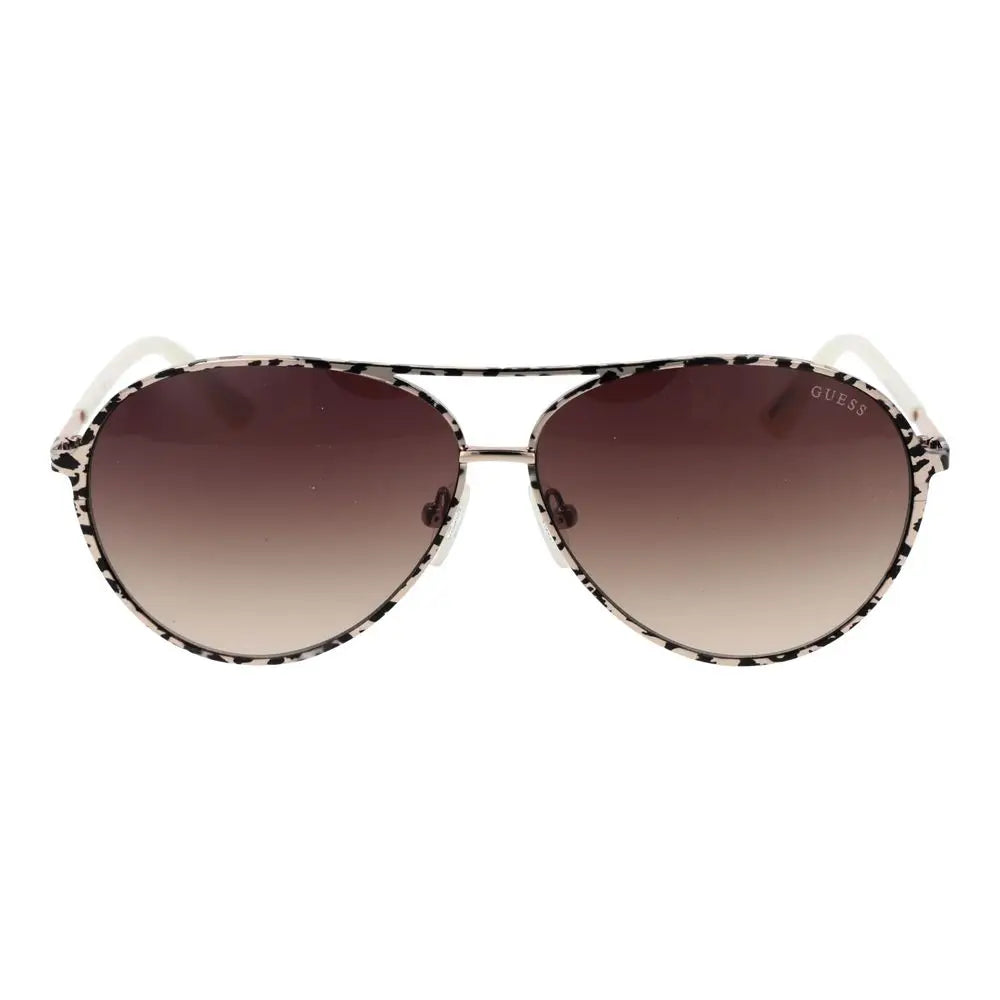 Lunettes de soleil guess beige en métal avec monture aviateur léopard noir et blanc et verres dégradés marron