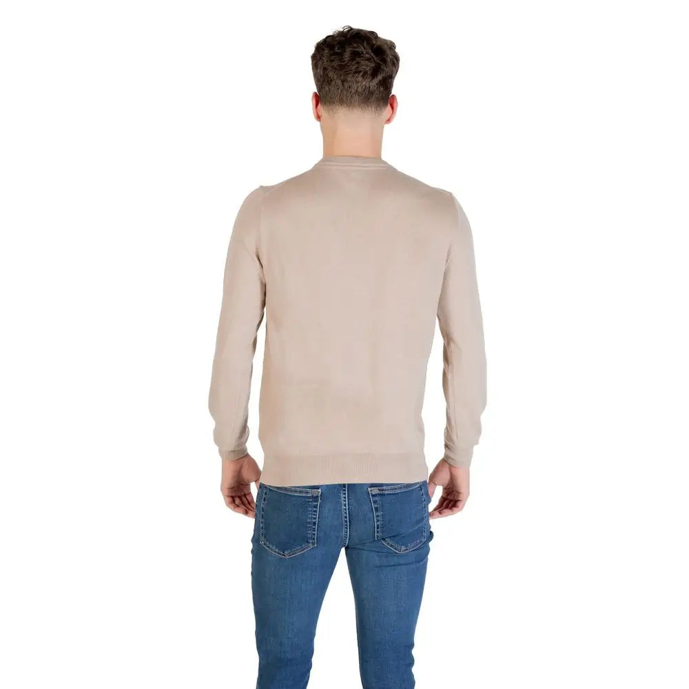 Sweatshirt beige guess en polyester avec col rond manches longues et tricot lisse ajusté