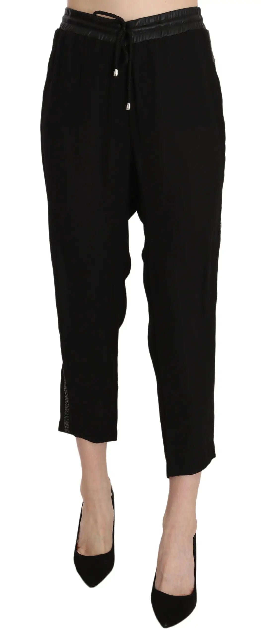 Pantalon noir guess en polyester taille haute avec cordon, coupe fuselée et fentes latérales subtiles