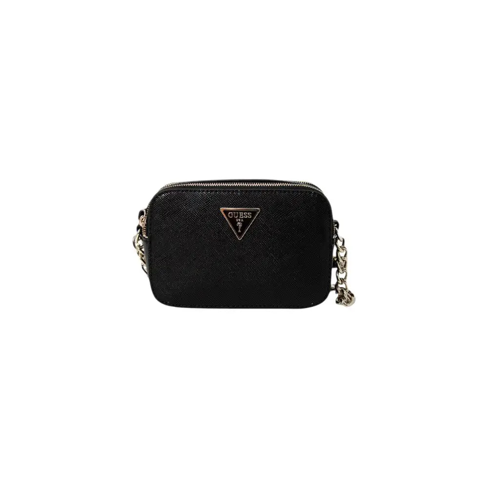 Sac bandoulière guess noir en polyéthylène avec surface texturée et chaîne en argent