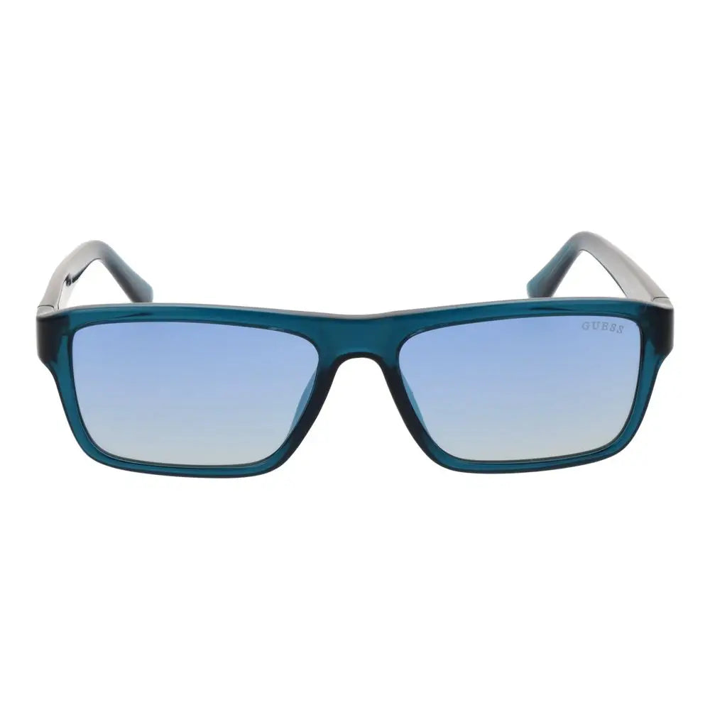 Lunettes de soleil guess bleu en plastique avec monture rectangulaire bleu sarcelle et verres dégradés bleu moderne