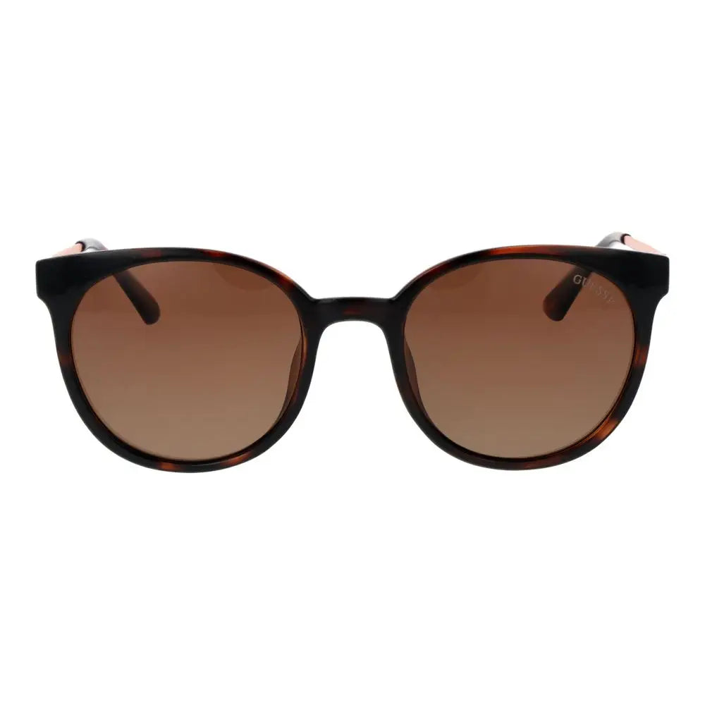 Lunettes de soleil guess en plastique brun avec monture ronde en acétate écaille de tortue et verres dégradés marron