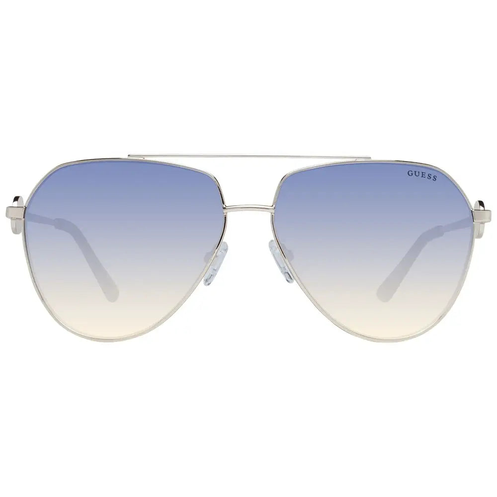 Lunettes de soleil guess aviator en métal argenté avec verres dégradés bleu à blanc et logo guess sur le verre