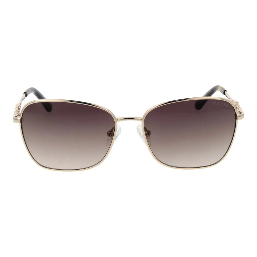 Lunettes de soleil guess en métal doré avec verres rectangulaires dégradés et embellissements décoratifs sur les tempes