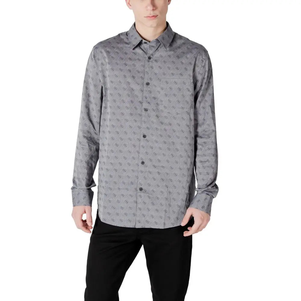 Chemise habillée en coton grise guess à manches longues avec motif subtil répétitif de petites formes foncées