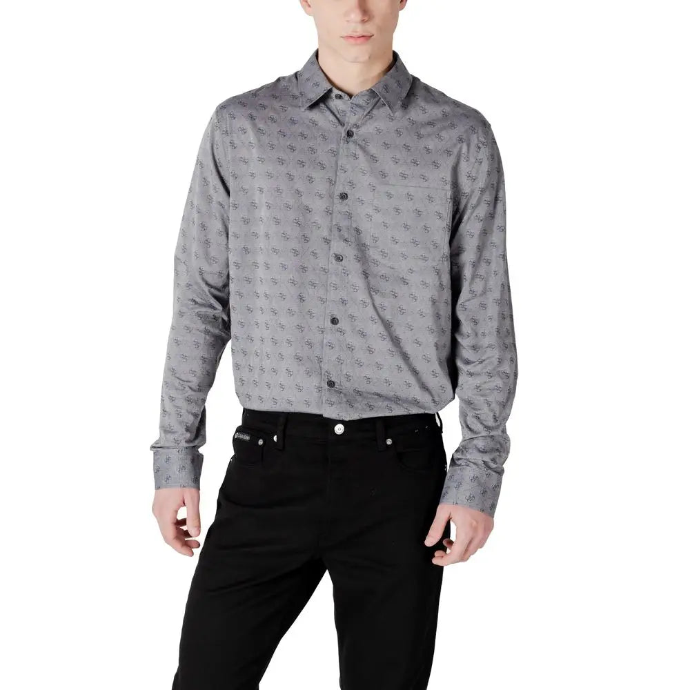 Chemise habillée en coton grise guess à manches longues avec motif répétitif subtil