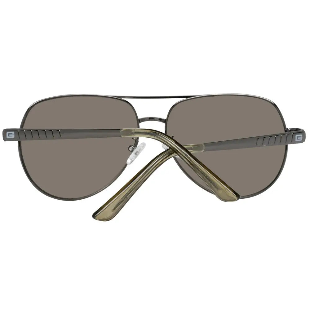Lunettes de soleil guess grises en métal avec verres gris foncé et détails texturés sur les branches