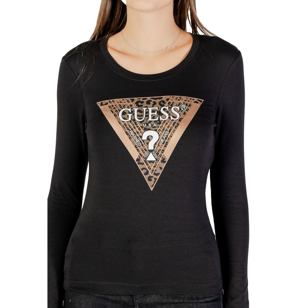T-shirt à manches longues en coton noir de la marque Guess, vue de face, tissu léger et confortable.
