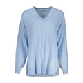 Pull guess jeans azzurro en acrylique bleu clair avec col en v et plis verticaux subtils sur le devant