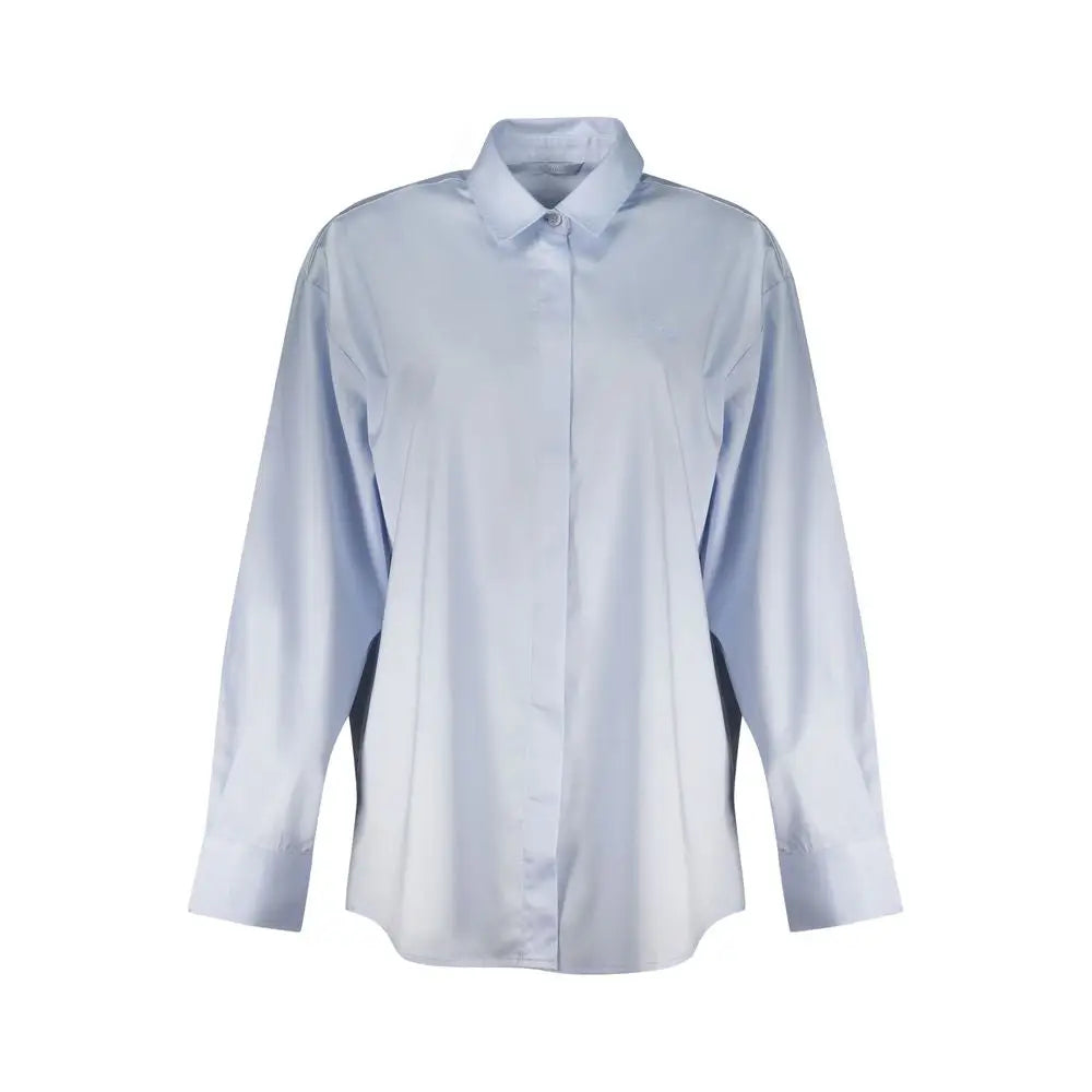 Chemise guess jeans azzurro en coton bleu clair à manches longues avec col classique et plis subtils sur le devant