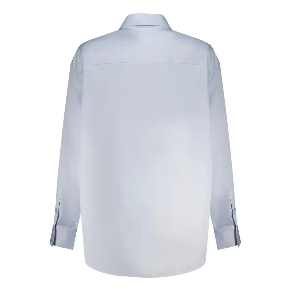 Chemise femme guess jeans azzurro en coton bleu clair avec manches longues et passepoil contrastant aux poignets
