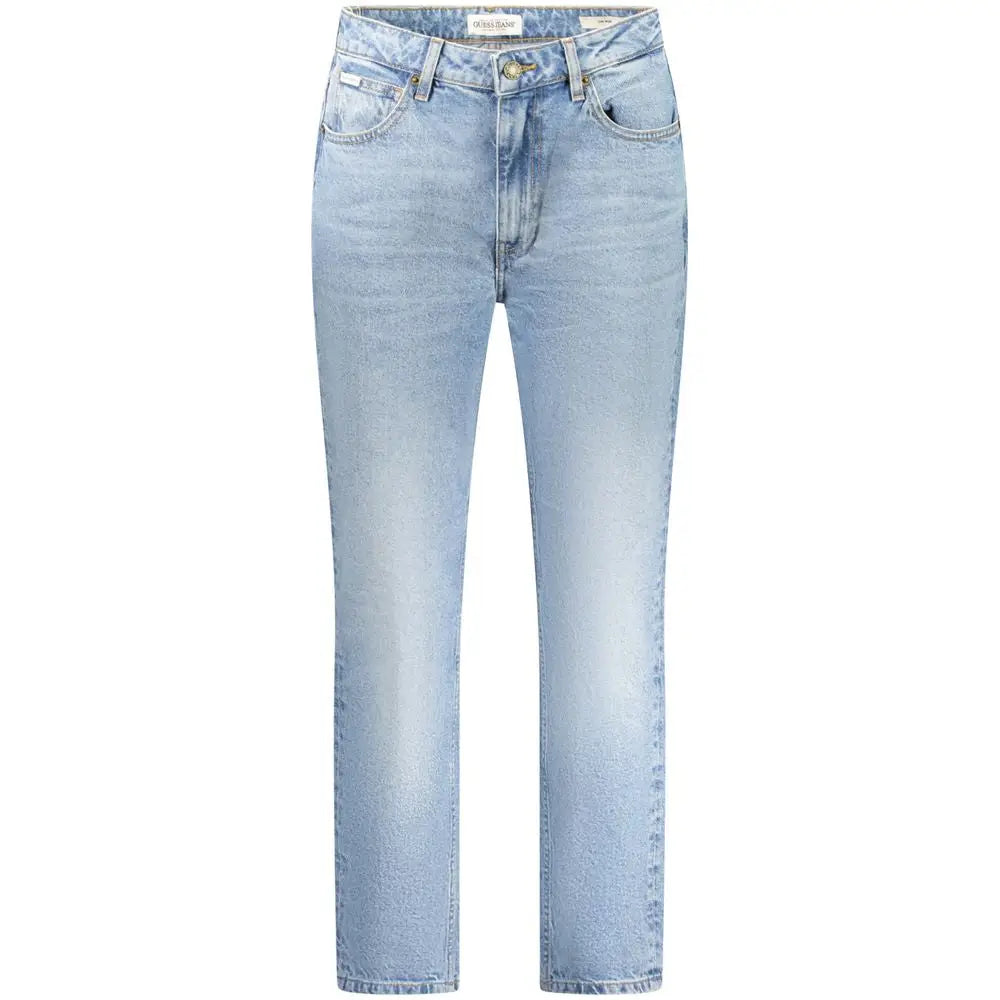 Jeans guess femmes azzurro en coton bleu clair avec coupe droite classique et légère décoloration pour un look usé