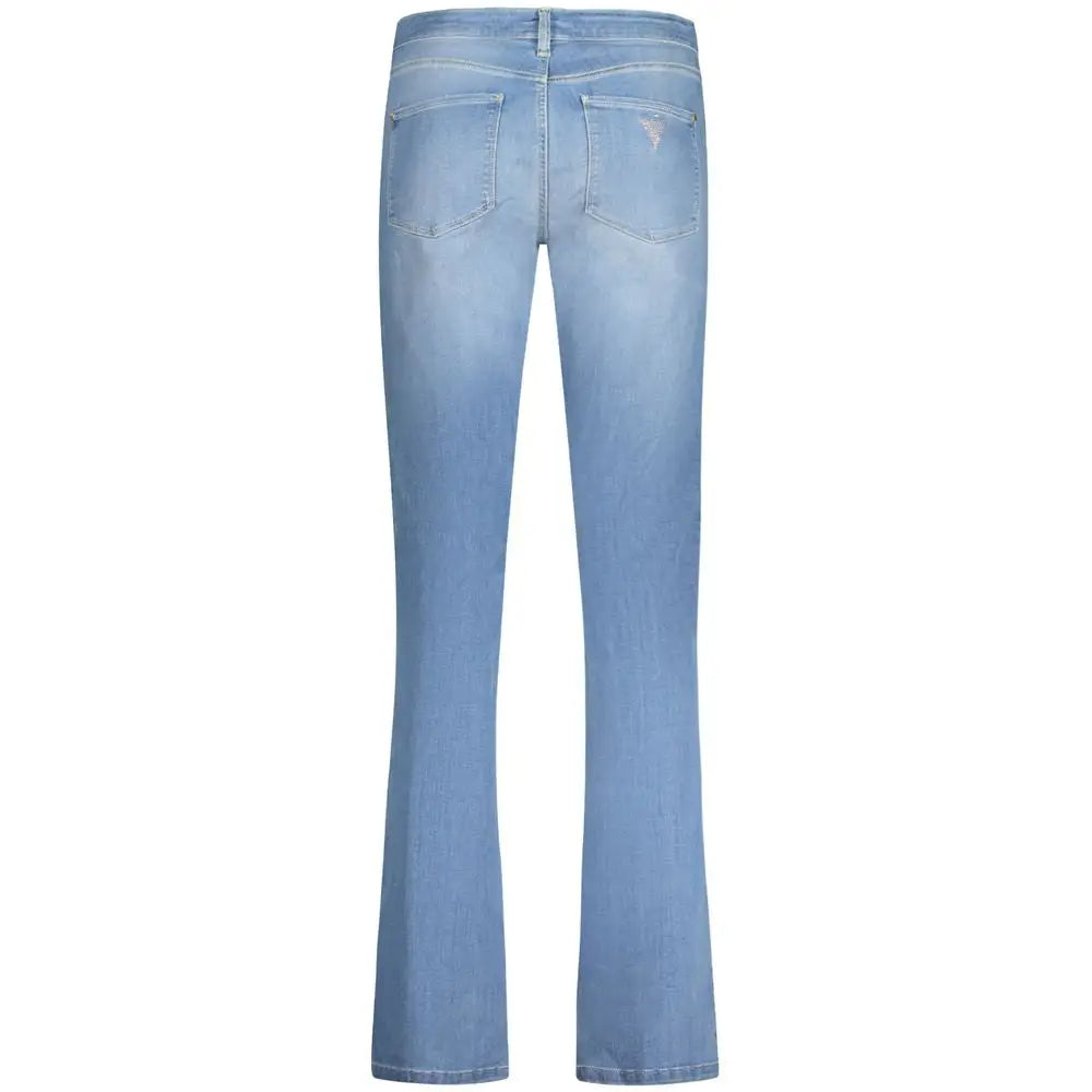 Jeans guess azzurro en coton pour femmes en denim délavé clair avec coupe évasée et légère décoloration