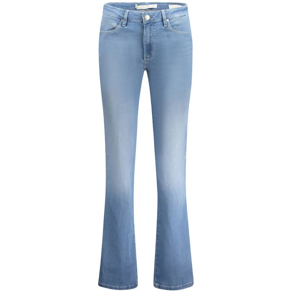 Jeans femme guess en coton azzurro bleu clair avec coupe évasée cinq poches et effet délavé subtil