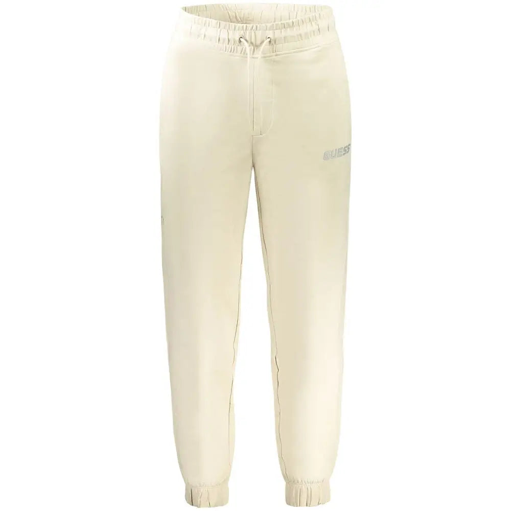 Joggers en coton beige guess jeans pour homme avec tissu douillet en polaire crème et taille ajustable