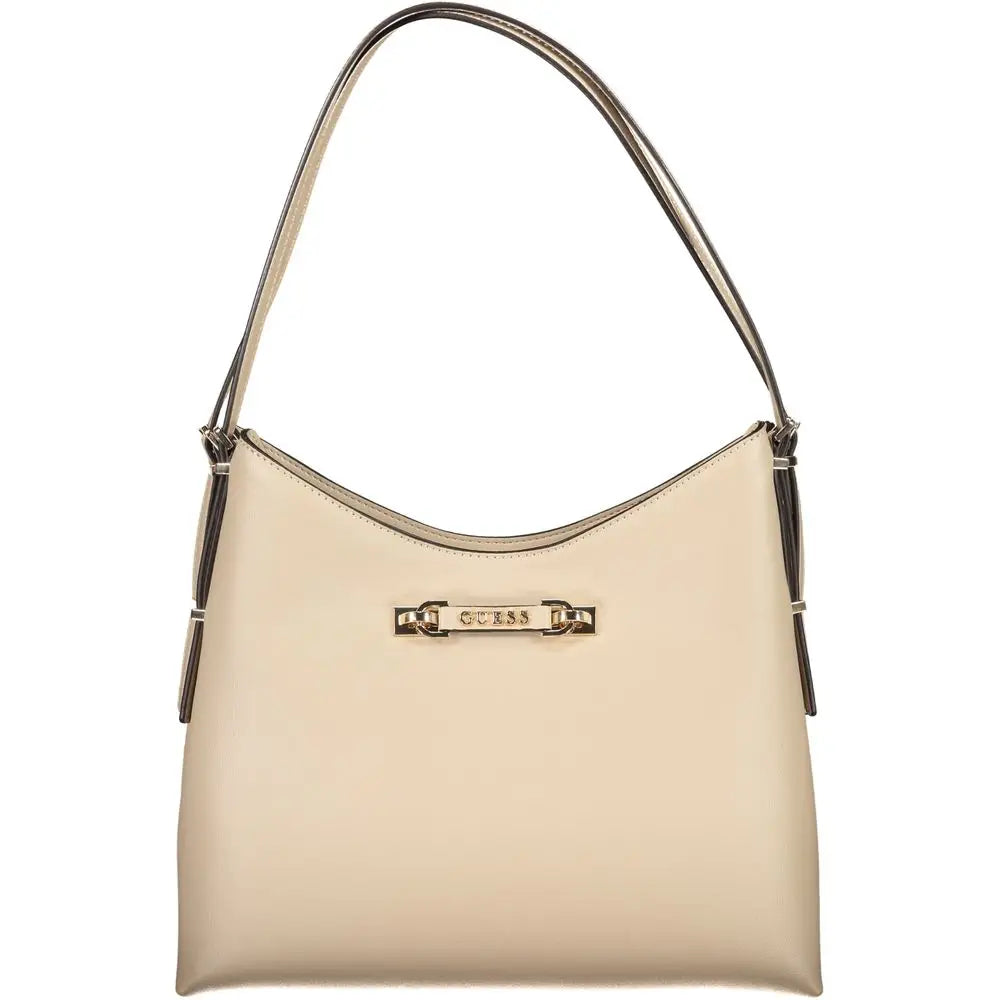 Sac à main guess jeans beige poliuréthane pour femme avec design structuré et détails métalliques élégants
