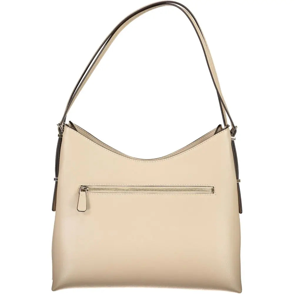 Sac bandoulière guess jeans beige en cuir synthétique crème avec design minimaliste et anses marron foncé