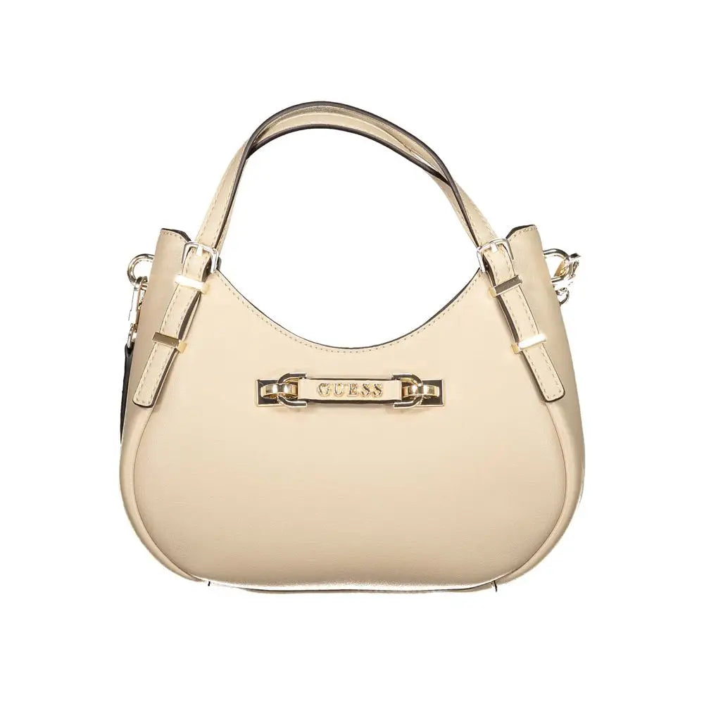 Sac à main femme guess jeans beige en polyuréthane avec poignée supérieure incurvée et ferrures dorées