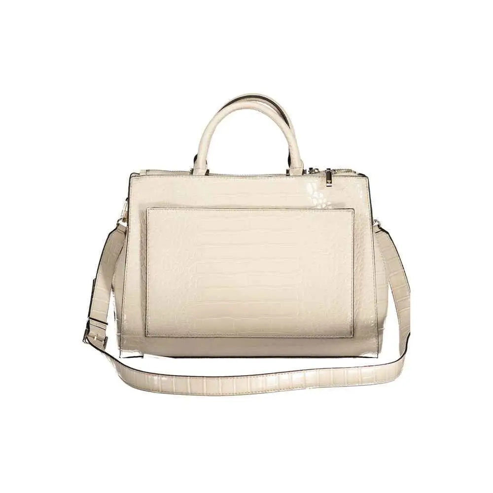 Sac à main beige guess jeans en polyuréthane avec texture embossée crocodile et bandoulière ajustable assortie
