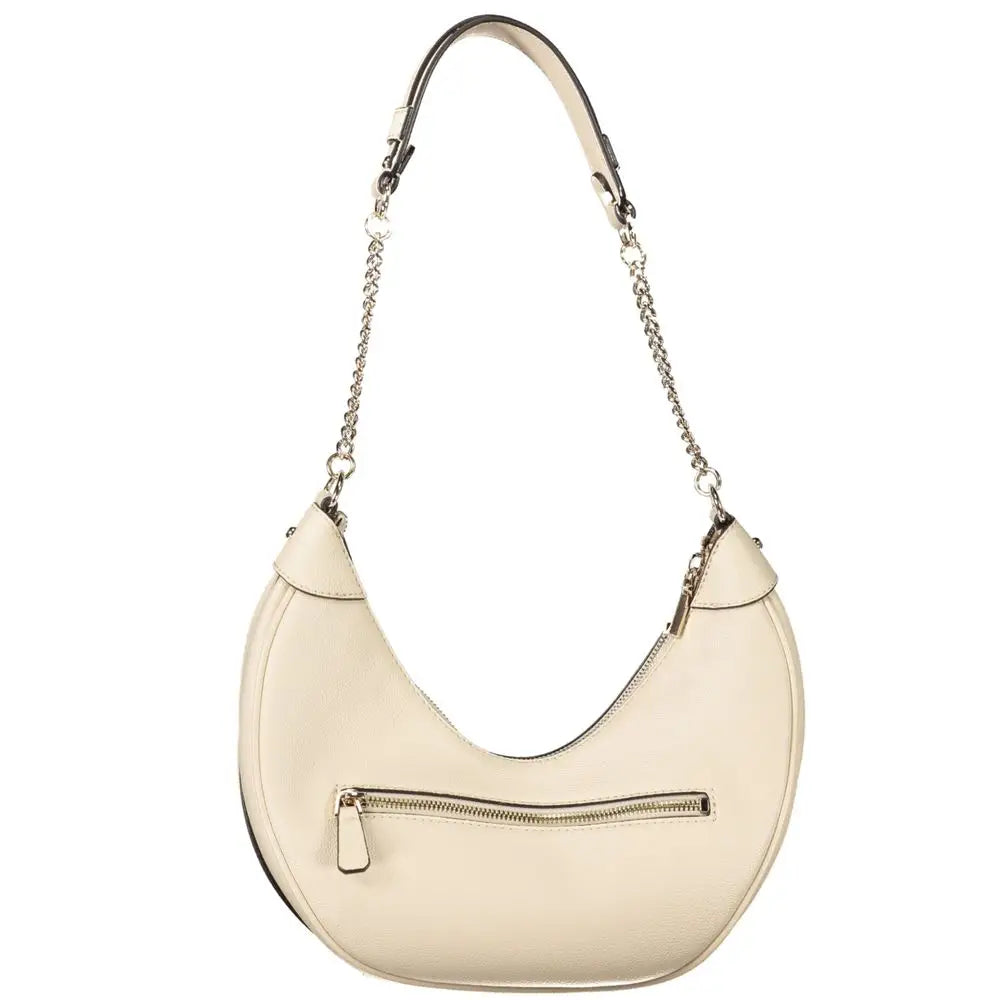 Sac à main beige en polyuréthane guess jeans avec bandoulière chaîne et cuir couleur crème en forme de hobo