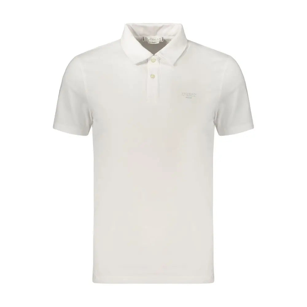 Polo guess jeans bianco pour homme en coton blanc avec col classique et broderie discrète sur la poitrine